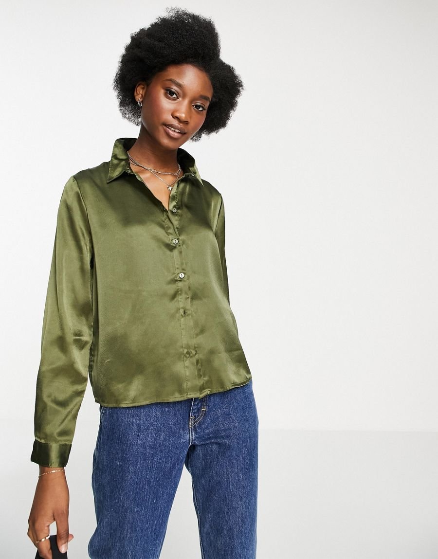 Jdy Koszula Damska Satynowa Khaki Casual 40 1Xbx