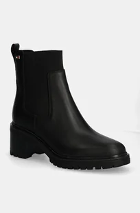 Tommy Hilfiger sztyblety skórzane FLAG MID HEEL LEATHER CHELSEA damskie kolor czarny na słupku FW0FW08163 - Botki damskie - miniaturka - grafika 1