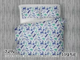 Extrapościel Pościel bawełniana 160x200 1195E biała Dinozaury niebieskie szafirowe turkusowe - Pościel - miniaturka - grafika 1