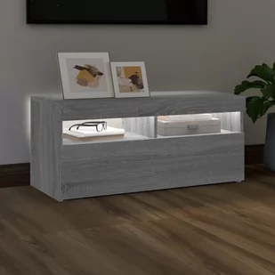 Lumarko Szafka pod TV z oświetleniem LED, szary dąb sonoma, 90x35x40 cm - Szafki RTV - miniaturka - grafika 4