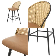 Krzesła - [en.casa] Stołek barowy Gausdal zestaw 2 stołków barowych z oparciem brązowe metalowe nogi czarny stołek barowy do salonu rattan tapicerowany imitacja skóry 2 x krzesło do jadalni - miniaturka - grafika 1