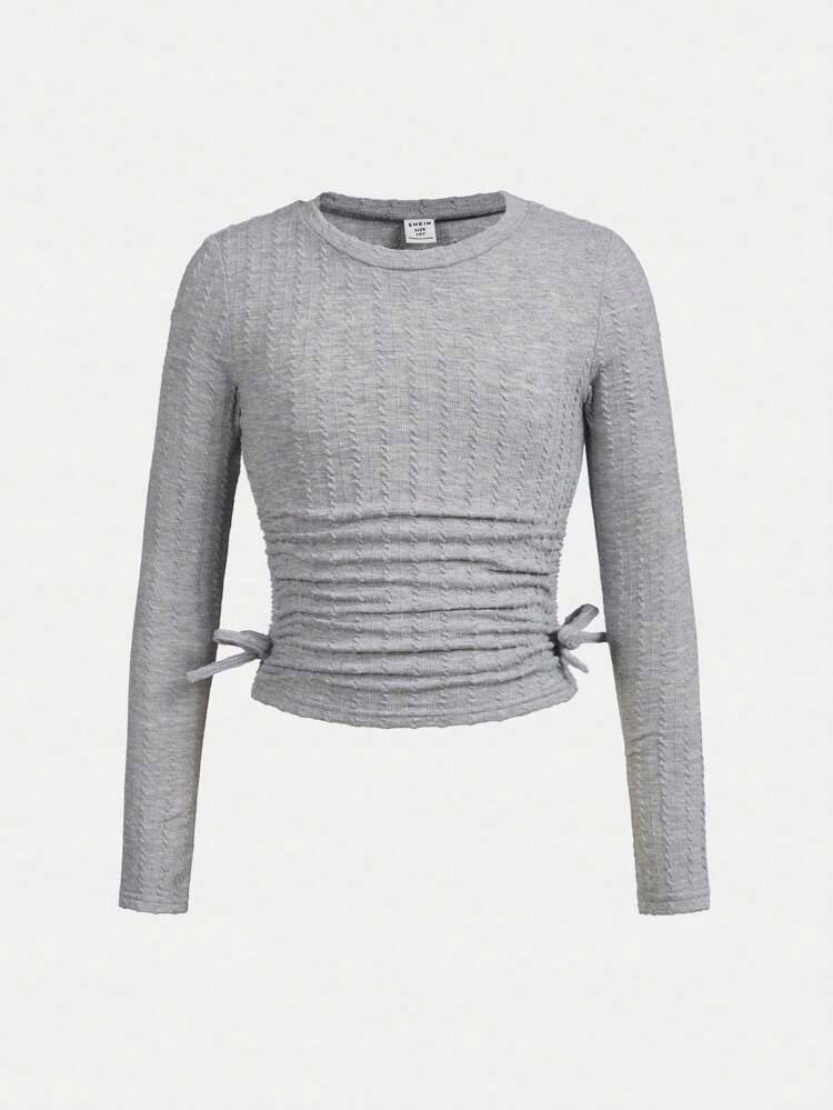 SHEIN DZIEWCZĘCA BLUZKA Z DŁUGIM RĘKAWEM Z MARSZCZENIEM 2 PACK 140-146 1ŁUF