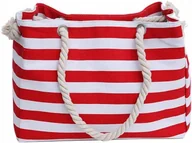 Torebki damskie - PŁÓCIENNA TORBA DAMSKA SHOPPERKA CZERWONE PASY - miniaturka - grafika 1