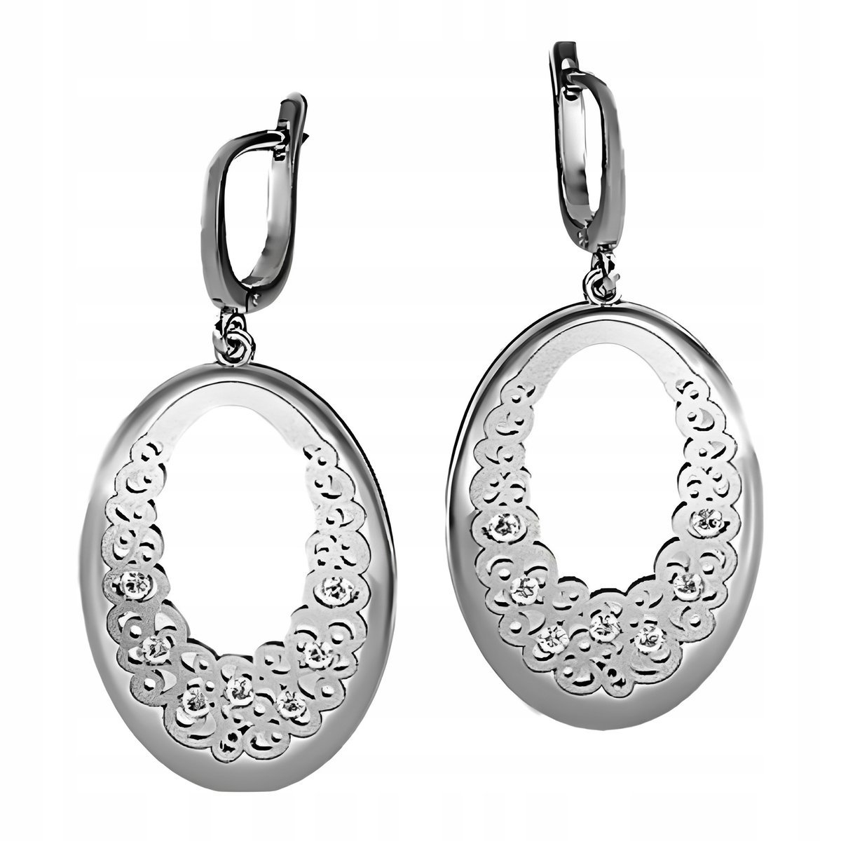 Srebrne kolczyki pr. 925 Eleganckie Rodowane Owalne z Cyrkoniami dla Niej
