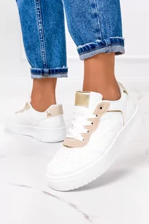 Sneakersy damskie - Białe sneakersy na platformie buty sportowe sznurowane Casu 7-K2221D - grafika 1