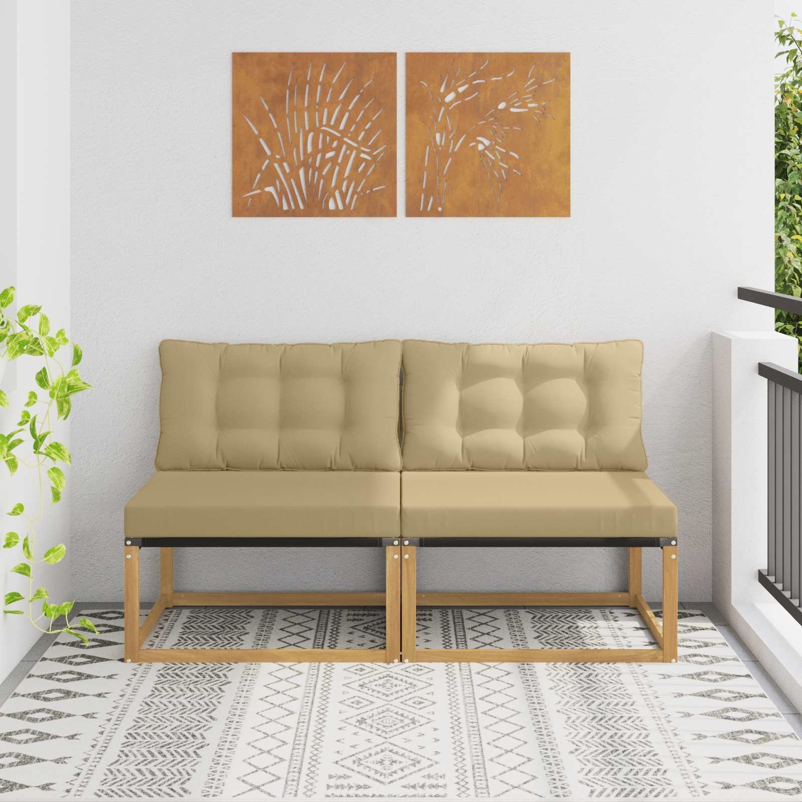 vidaXL Środkowa sofa ogrodowa Drewno akacji i tekstylen Biały