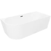 Wanny - Mexen Silo wanna wolnostojąca narożna prawa ryflowana 150 x 75 cm, biała, przelew gun gray szczotkowany - 52891507500P-66 - miniaturka - grafika 1