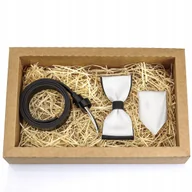 Paski - Zestaw PASEK CZARNY SKÓRZANY Gracio MUCHA CHŁOPIĘCA BIAŁA POSZETKA KOMUNIA - miniaturka - grafika 1