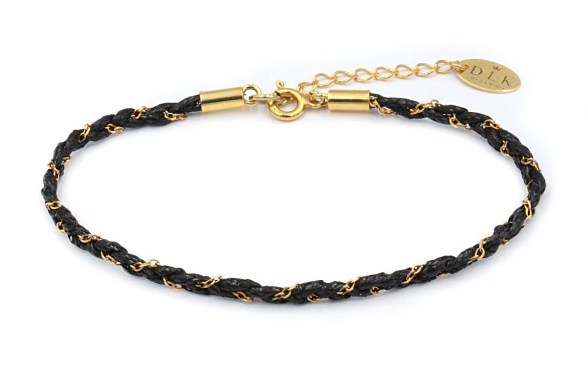 Bransoletka Sznurkowa Ze Złotym Łańcuszkiem