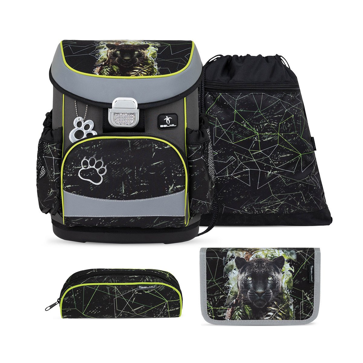 Ergonomiczny zestaw tornistra szkolnego dla chłopców – Belmil Mini-Fit Black Panther (4-częściowy)