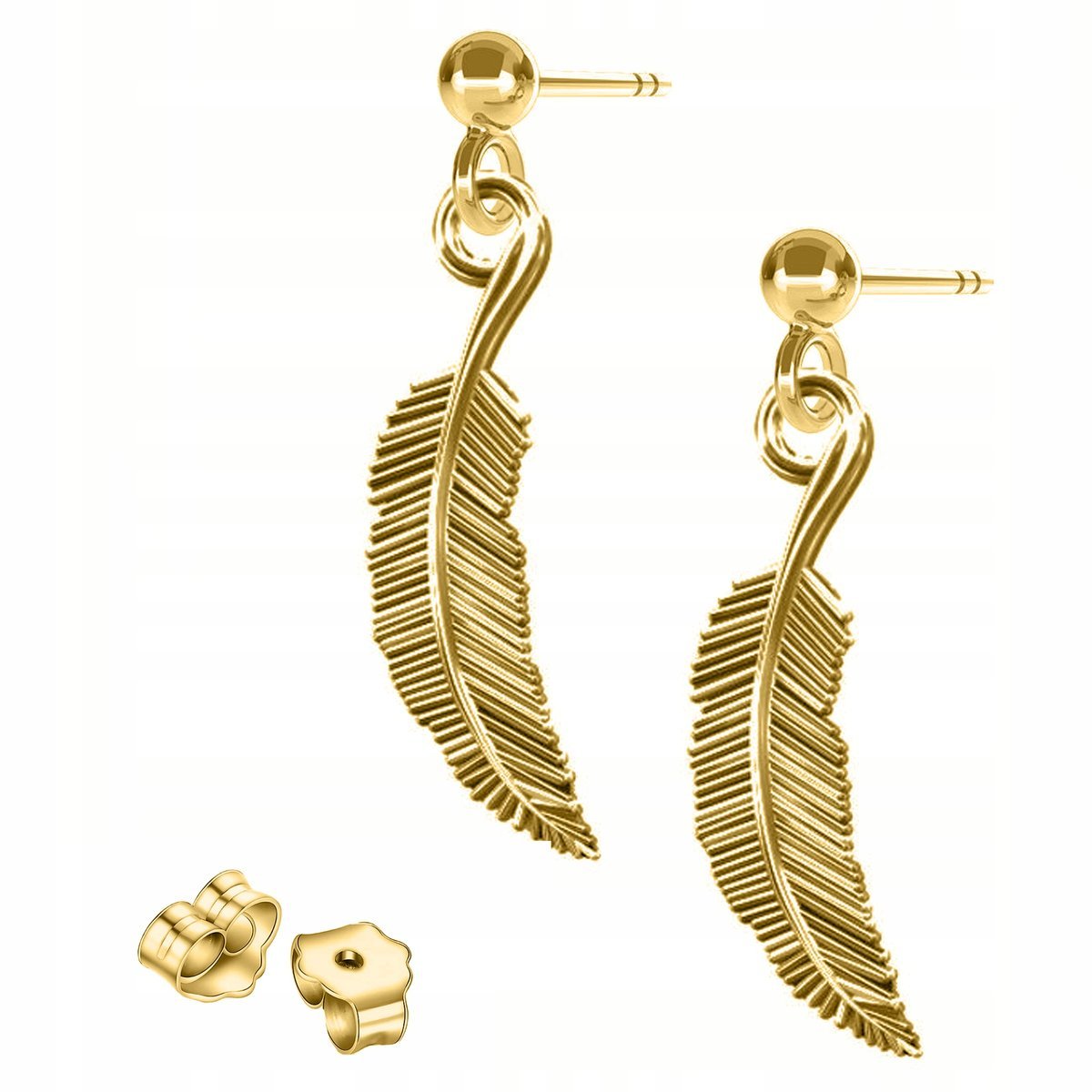 Złote Kolczyki Ozdobne Pióra Piórka Wkrętki z Piórkami SREBRO 925
