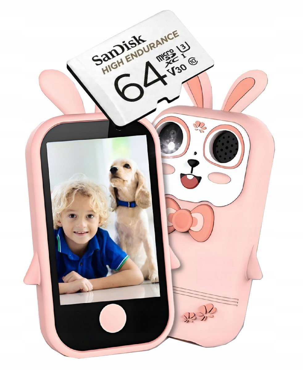 TELEFON DLA dzieci SMARTFON DOTYKOWY APARAT KAMERA RÓŻOWY Q13 +KARTA 64GB