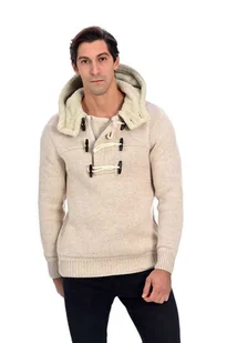 Sweter z pluszowym kapturem - beżowy S - Swetry męskie - miniaturka - grafika 1