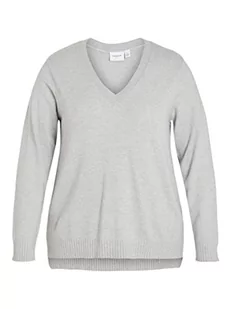 VILA EVOKED BY VILA Damski sweter VIRIL z dekoltem w serek L/S Knit top/cur-NOOS cienki pulower, jasny szary melanż, 48 - Swetry damskie - miniaturka - grafika 1