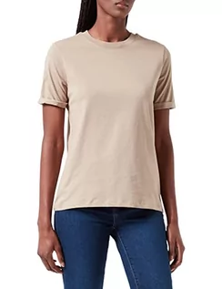 Koszulki i topy damskie - PIECES Damska koszulka PCRIA SS FOLD UP SOLID Tee NOOS BC T-Shirt, Silver Mink, L - grafika 1
