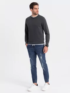 Spodnie męskie - Spodnie męskie JOGGERY jeansowe z przetarciami - niebieskie V3 OM-PADJ-0150 - grafika 1