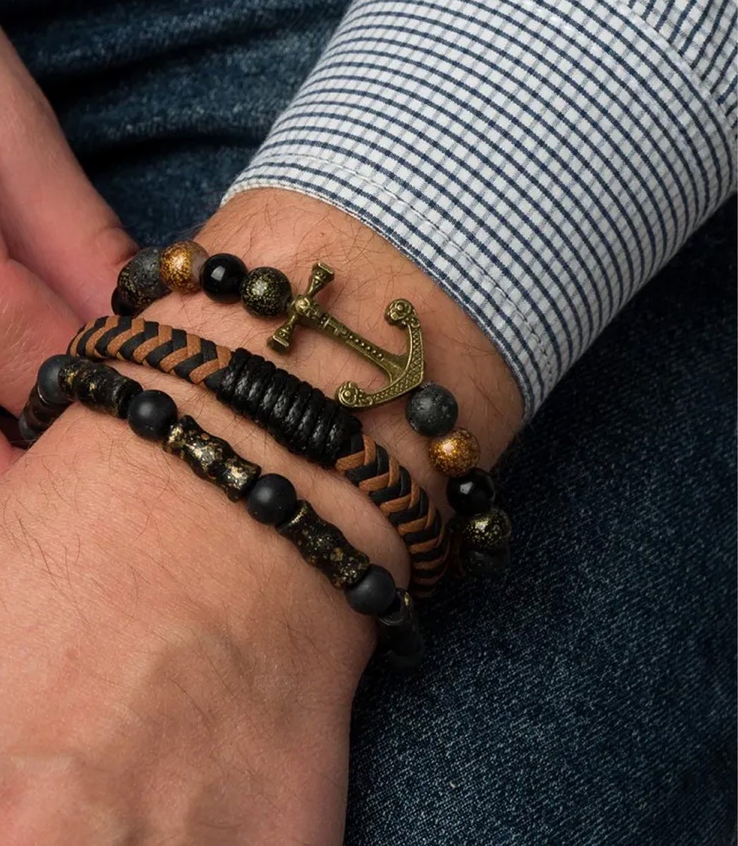 Zestaw bransoletek męskich kamień naturalny z kotwicą