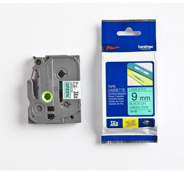 Taśma BROTHER TZe-721 9mm x 8m czarny na zielonym zamiennik ZBR-TZE721