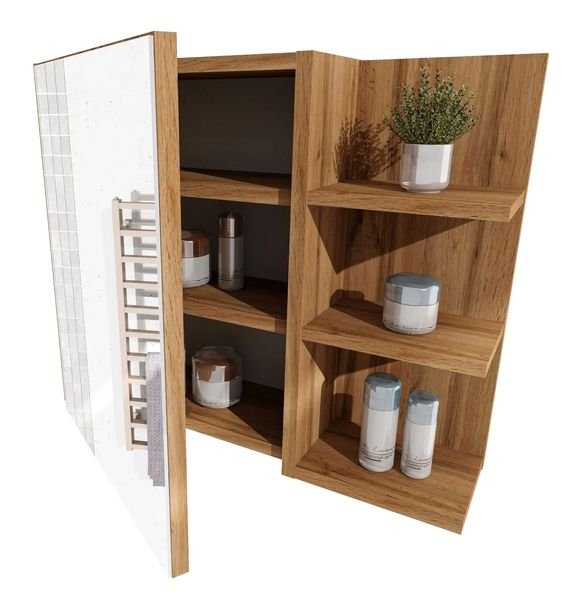 Szafka łazienkowa wisząca z lustrem po lewej Dąb Wotan 59x50x16 cm 6 półek