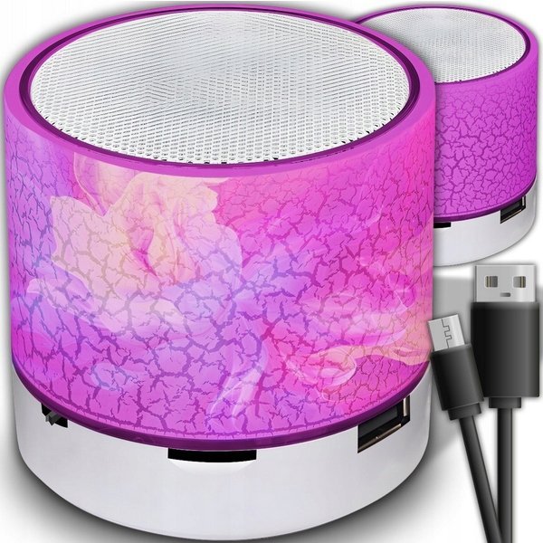 GŁOŚNIK BEZPRZEWODOWY MINI PRZENOŚNY BLUETOOTH USB SD ŚWIECĄCY LED RÓŻOWY