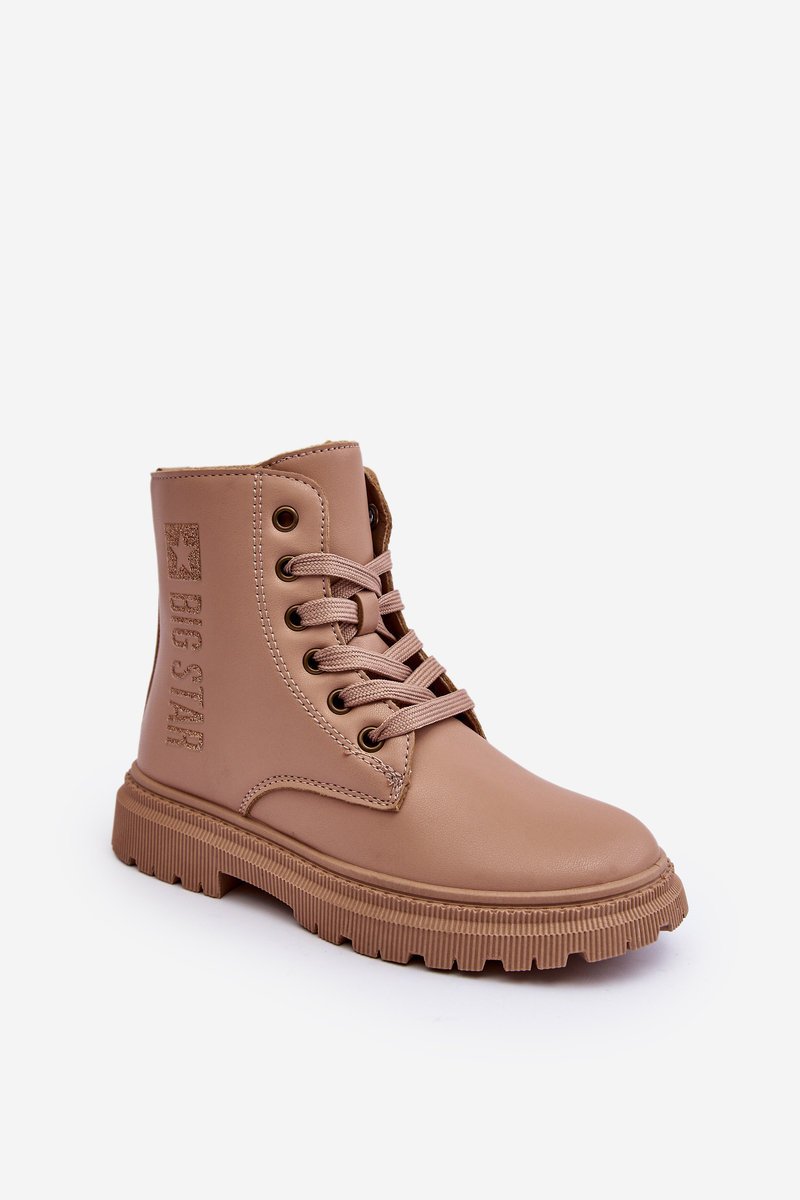 Skórzane Botki Dziecięce Ocieplane Big Star MM374154 Beżowe-30