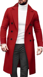 Płaszcz męski jesienno-zimowy długi trencz slim fit dwurzędowy płaszcz zimowy klapy płaszcz męski casual biznesowa kurtka zimowa, mężczyźni, zieleń wojskowa, L - Płaszcze męskie - miniaturka - grafika 1
