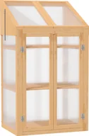 Szklarnie ogrodowe - Outsunny drewniana zimna rama, mini szklarnia 70 x 50 x 120 cm, szklarnia z pokrywą, oknem, podwójnymi drzwiami, półprzezroczysta zimna rama z 3 półkami, odporna na zimę podniesiona grządka do ogrodu, na balkon, brązowa - miniaturka - grafika 1