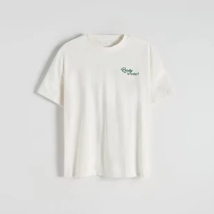 Reserved - T-shirt z nadrukiem na plecach - Kremowy - Koszulki i topy damskie - miniaturka - grafika 1