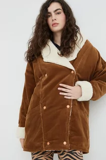Kurtki damskie - Wrangler kurtka sztruksowa kolor brązowy przejściowa oversize - grafika 1