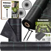 Agrowłókniny - Zestaw Agrotkanina Heckermann 1,1x50m 90g/m2 Czarna + Kołki czarne 20 szt - miniaturka - grafika 1
