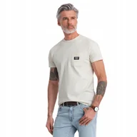 Koszulki męskie - Męski casualowy t-shirt 100% bawełna kremowy V8 OM-TSCT-0109 L - miniaturka - grafika 1