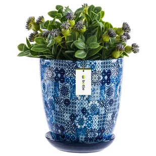 Doniczka Ceramika okrągła Ø12 cm H 13 cm Niebieska Mozaika podstawka - Donice - miniaturka - grafika 1