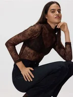 Bluzki damskie - Reserved - Koronkowa bluzka - ciemnobrązowy - miniaturka - grafika 1