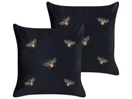 Poduszki dekoracyjne - 2 welurowe poduszki dekoracyjne motyw pszczół 45 x 45 cm czarne TALINUM - miniaturka - grafika 1
