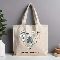 Torebki damskie - TEMU Spersonalizowana Torba Optyczna - Jasnobrązowa z Niebiesko-Turkusowym Wizjerem, Okularami i Narzędziami Oftalmologicznymi - Możliwość - miniaturka - grafika 1