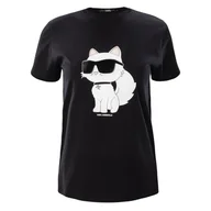 Koszulki i topy damskie - Damska Koszulka z krótkim rękawem KARL LAGERFELD IKONIK 2.0 CHOUPETTE T-SHIRT 230W1703-999 – Czarny - miniaturka - grafika 1