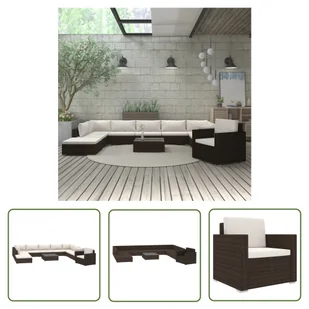 The Living Store 11-cz. zestaw wypoczynkowy do ogrodu - poduszki - rattan PE - brąz - Sofa Ogrodowa I Stół - Meble ogrodowe - miniaturka - grafika 1