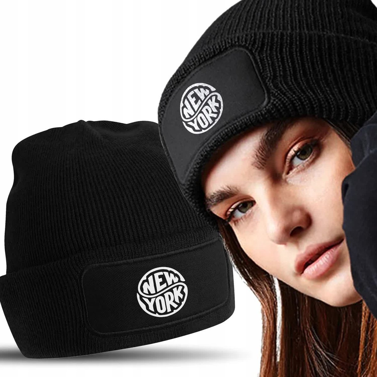 CZAPKA ZIMOWA NA ZIMĘ CZARNA Ameryka Miasta Wzory