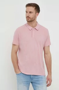 Pepe Jeans polo z domieszką lnu kolor różowy gładki - Koszulki męskie - miniaturka - grafika 1