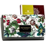 Portfele - Średniej wielkości kolorowa portmonetka damska na zatrzask i suwak PETERSON rozbudowany portfel na karty i gotówkę z lakierowanej skóry naturalnej p.. - miniaturka - grafika 1