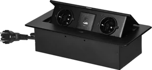 Orno Gniazdo meblowe wpuszczane w blat z płaskim frezowanym rantem, ładowarką USB i przewodem 1,5m, 2x2P+Z Schuko, 2xUSB typ A+C; 3,6A, czarne - Gniazdka elektryczne - miniaturka - grafika 1