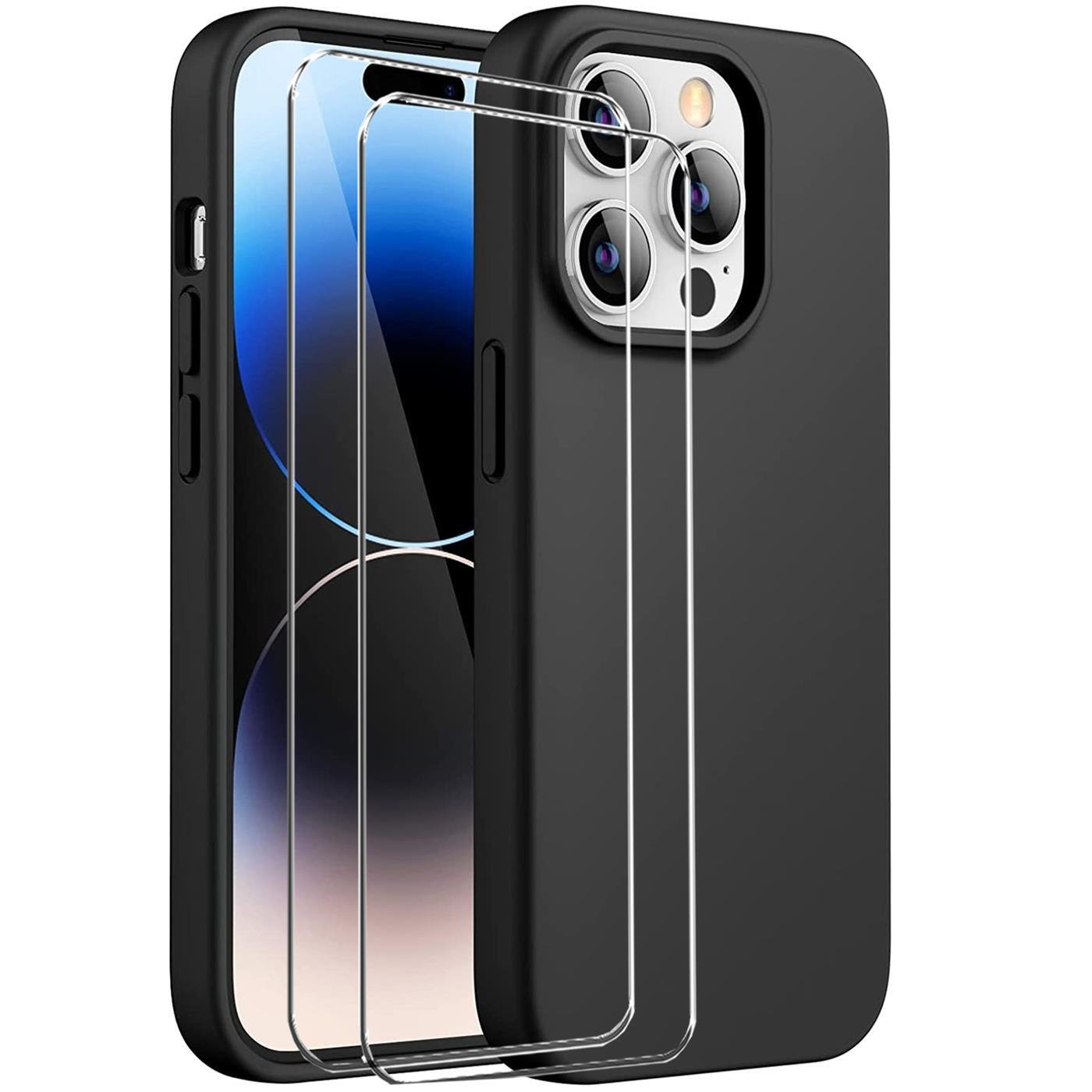 zestaw ochronny 2 w 1 dla Apple iPhone Xs Max składa się z 2x szklanej osłony ekranu 9H i 1x silikonowego etui w kolorze czarnym