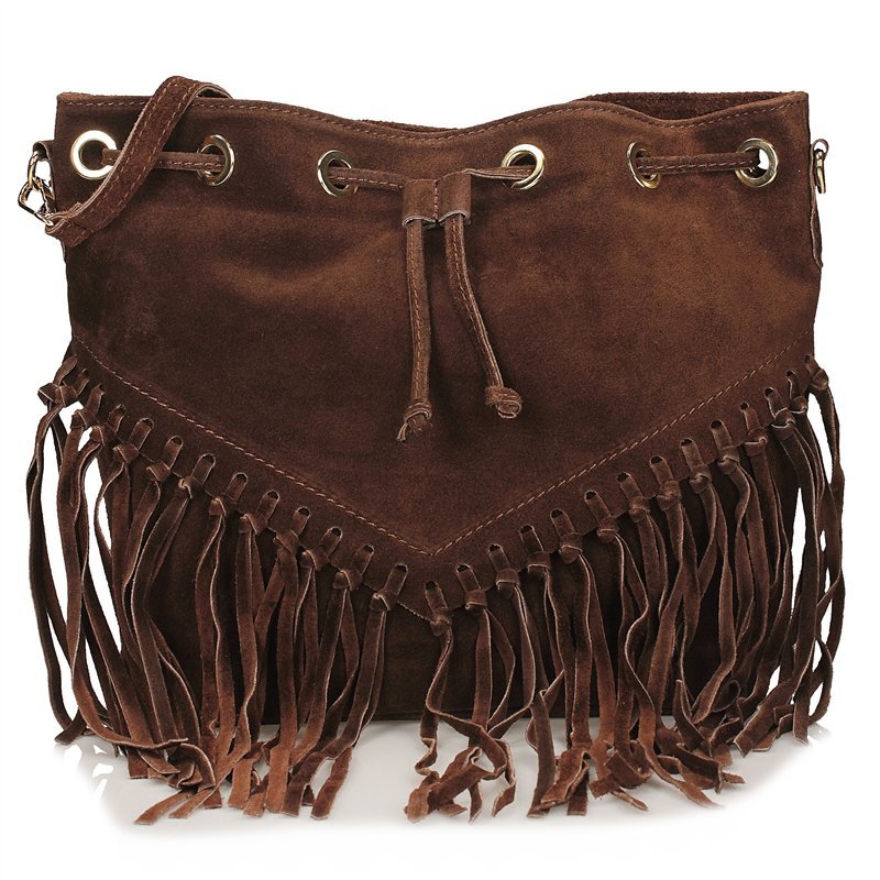 Stylowa skórzana listonoszka z ozdobnymi frędzlami Toscanio G145