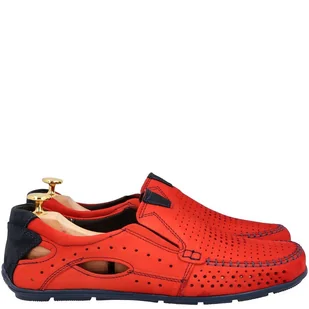 Letnie mokasyny skórzane - KENT 91 CZERWONE - Mokasyny męskie - miniaturka - grafika 7