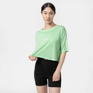 Koszulki sportowe damskie - Damski t-shirt crop top do jogi 4F 4FSS22TFTSF271 - zielony - miniaturka - grafika 1