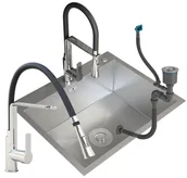 Zlewozmywaki z baterią - Zlew Stalowy 1 Komorowy 60X50+ Bateria Vegas Chrom - miniaturka - grafika 1