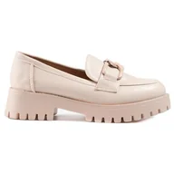 Mokasyny damskie - Goodin Beżowe półbuty damskie Shelovet na platformie beżowy - miniaturka - grafika 1