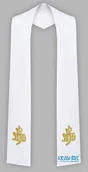 Szaty liturgiczne - Biała stuła haftowana - szeroka jednostronna Wzór IHS - miniaturka - grafika 1
