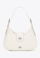 Torebki damskie - Skórzana torebka na ramię z odpinanym paskiem kremowo - srebrna - miniaturka - grafika 1