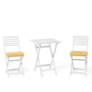 Beliani Zestaw mebli balkonowych drewniany biały z poduszkami żółtymi FIJI 85226 - Meble ogrodowe - miniaturka - grafika 1